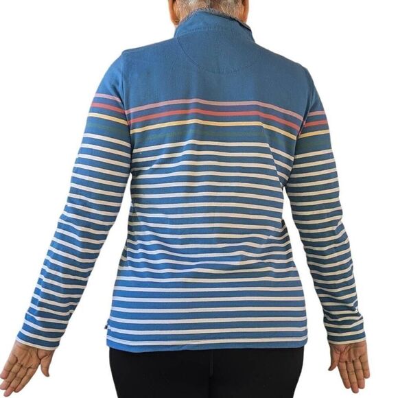 L.L. BEAN Coastal Stripes 1/4 Button Long Sleeve Rugby Pullover Sweatshirt Sz L - Picture 6 of 7